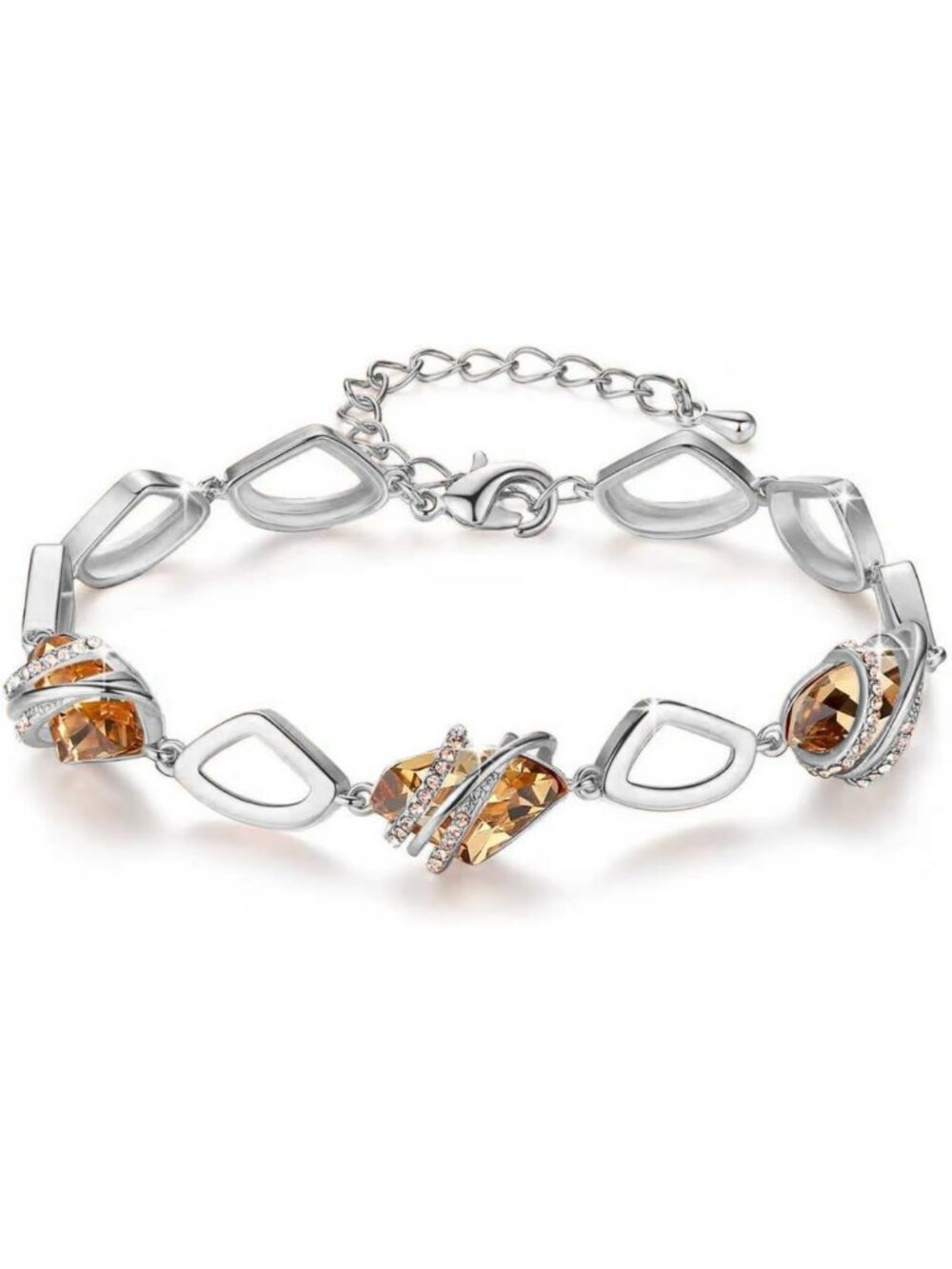 Charming Birthstone Link Bracelet for Women, 18K Rose Gold & Silvertone, Gift